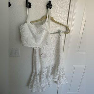 Jaus. White crop top/ midi skirt matching set
